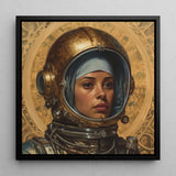 Amira - Lesbian Muslim Astronaut Art Print / Canvas Framed Portrait Woman Ornate Golden Helmet Intricate, Aesthetic, Gayest Prints
