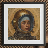 Amira - Lesbian Muslim Astronaut Art Print / Canvas Gold Helmet Blue Headscarf Intricate Design, Aesthetic, Gayest Prints
