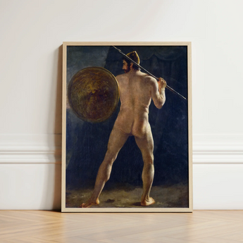 Framed Classical Painting Nude Warrior Shield Spear Depicted French School, Nineteenth-century Academic, Figure Type, Half, Turned, Head