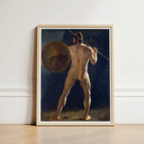 Framed Painting Nude Classical Warrior Bronze-toned Armor Spear French School, Nineteenth-century Academic, Figure Type, Half, Turned, Head
