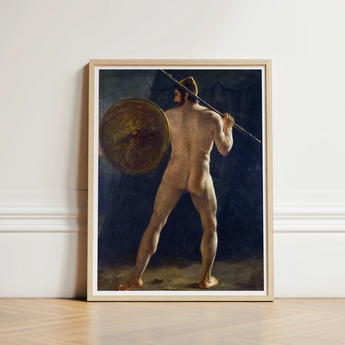 Framed Painting Nude Classical Warrior Bronze-toned Armor Spear French School, Nineteenth-century Academic, Figure Type, Half, Turned, Head