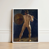Framed Painting Muscular Nude Warrior Classical Attire Spear French School, Nineteenth-century Academic, Figure Type, Half, Turned, Head