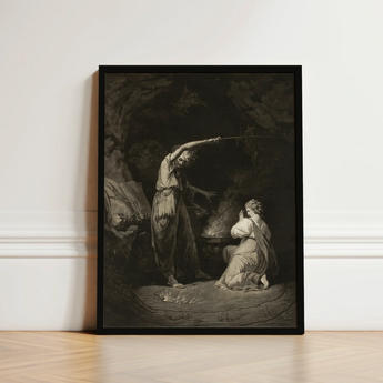 An Incantation - John Dixon Art Print / Canvas Black-framed Artwork Dramatic Scene Monochrome Tones, Chalked Circumference Flickering,