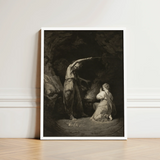 An Incantation - John Dixon Art Print / Canvas Black-and-white Framed Artwork Dramatic Scene Two Figures Sword, Chalked Circumference