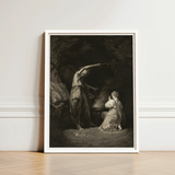 An Incantation - John Dixon Art Print / Canvas Framed Black-and-white Dramatic Classical Scene Etched Illustration, Chalked Circumference