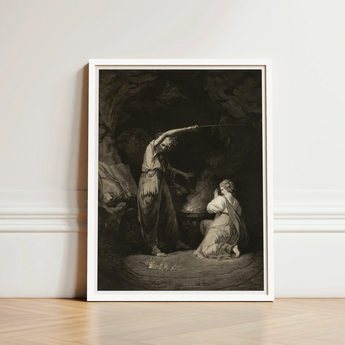 An Incantation - John Dixon Art Print / Canvas Framed Black-and-white Dramatic Classical Scene Etched Illustration, Chalked Circumference