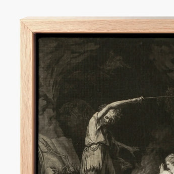 An Incantation - John Dixon Art Print / Canvas Framed Black-and-white Artwork Dramatic Scene Figures Dark Shadowy, Chalked Circumference