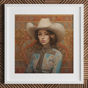 Anahita - Arabic Lesbian Cowgirl Art Print / Canvas, 12x12’’ / 31x31cm / White Frame / Matboard, Posters Prints & Visual Artwork, Toby Leon