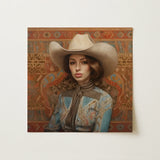 Anahita - Arabic Lesbian Cowgirl Art Print / Canvas Square Canvas Painting Woman Cream-colored Cowboy Hat Patterned Modern Frontier