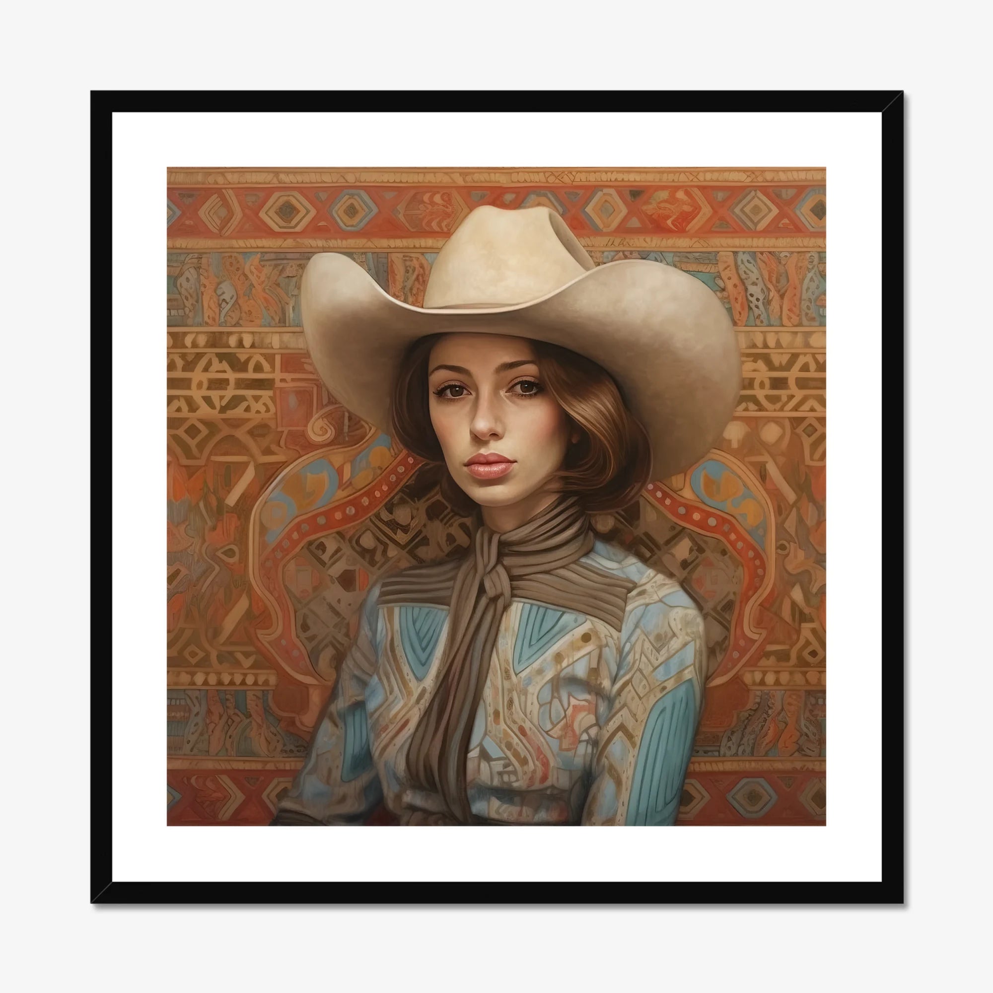 Anahita - Arabic Lesbian Cowgirl Art Print, Framed Portrait Woman Cowboy Hat
