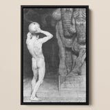 The Anarchist - Sascha Schneider Art Print / Canvas Black-framed Monochrome Artwork Muscular Nude Figure Spherical Object Sneider,
