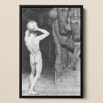 The Anarchist - Sascha Schneider Art Print / Canvas Black-framed Monochrome Artwork Muscular Nude Figure Spherical Object Sneider,