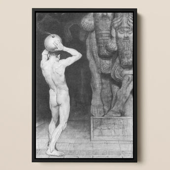The Anarchist - Sascha Schneider Art Print / Canvas Black-framed Monochrome Artwork Muscular Nude Figure Spherical Object Sneider,