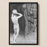 The Anarchist - Sascha Schneider Art Print / Canvas Black-framed Monochrome Artwork Muscular Nude Figure Spherical Object Sneider,