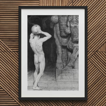 The Anarchist - Sascha Schneider Art Print / Canvas Black-framed White-matted Charcoal Nude Male Figure Sphere Head Sneider, Schneider’s,