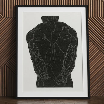 Anatomical Study of a Man’s Back Muscles - Reijer Stolk Art Print / Canvas Black-framed Muscle Diagram White Line Cream-colored, Figure