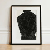 Anatomical Study of a Man’s Back Muscles - Reijer Stolk Art Print / Canvas Black-framed Muscle Diagram White Line, Figure Stands Square,