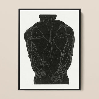 Anatomical Study of a Man’s Back Muscles - Reijer Stolk Art Print / Canvas Black-framed Poster Human Labeled Muscle Groups White, Figure