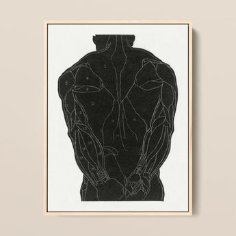 Anatomical Study of a Man’s Back Muscles - Reijer Stolk Art Print / Canvas Black Muscle Diagram Poster Light Wood Frame, Figure Stands