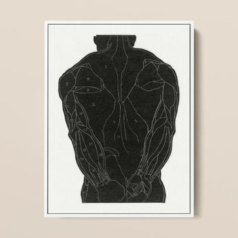Anatomical Study of a Man’s Back Muscles - Reijer Stolk Art Print / Canvas Black Muscle Diagram Poster White Line Framed, Figure Stands