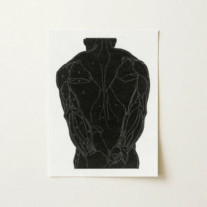 Anatomical Study of a Man’s Back Muscles - Reijer Stolk Art Print / Canvas Black Muscle Diagram White Paper, Figure Stands Square,