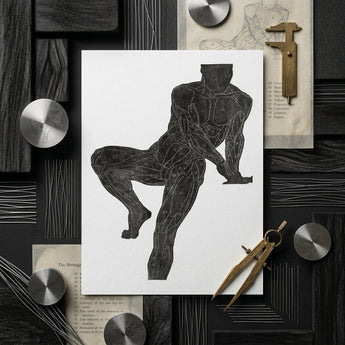 Anatomical Study of a Man’s Chest Stomach and Leg Muscles - Reijer Stolk Art Print / Canvas Black Ink Illustration Muscular Male Figure,