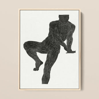 Anatomical Study of a Man’s Chest Stomach and Leg Muscles - Reijer Stolk Art Print / Canvas Black Muscle Diagram Poster Light Wood Frame,