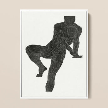 Anatomical Study of a Man’s Chest Stomach and Leg Muscles - Reijer Stolk Art Print / Canvas Black Muscle Diagram White Background Framed,