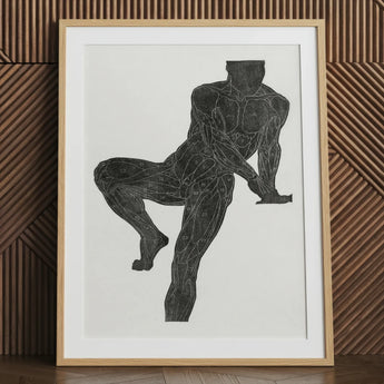Anatomical Study of a Man’s Chest Stomach and Leg Muscles - Reijer Stolk Art Print / Canvas Framed Illustration Muscular Male Figure Black