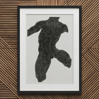 Anatomical Study of a Man’s Muscles - Reijer Stolk Art Print / Canvas Black Muscle Diagram Frame White, Strips, Jet-black Silhouette Torso,