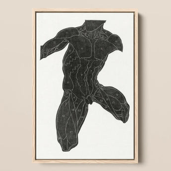 Anatomical Study of a Man’s Muscles - Reijer Stolk Art Print / Canvas Black Muscle Diagram Light Wood Frame, Strips, Jet-black Silhouette