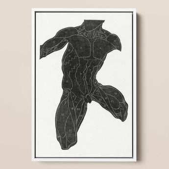 Anatomical Study of a Man’s Muscles - Reijer Stolk Art Print / Canvas Black Muscle Diagram Poster White Frame, Strips, Jet-black Silhouette