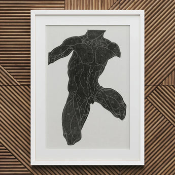 Anatomical Study of a Man’s Muscles - Reijer Stolk Art Print / Canvas Black Muscle Diagram White Frame, Strips, Jet-black Silhouette Torso,