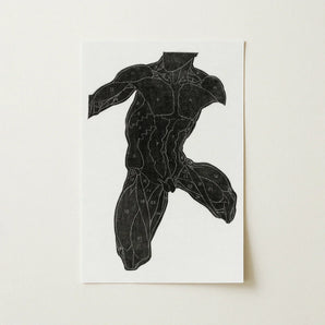 Anatomical Study of a Man’s Muscles - Reijer Stolk Art Print / Canvas Black Muscle Diagram White Paper, Strips, Jet-black Silhouette Torso,