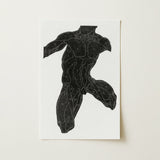 Anatomical Study of a Man’s Muscles - Reijer Stolk Art Print / Canvas Black Muscle Diagram White Paper, Strips, Jet-black Silhouette Torso,