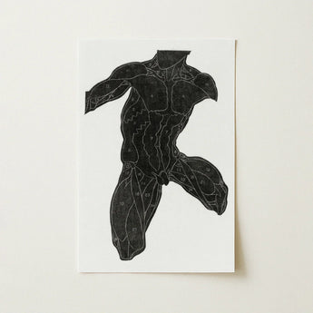 Anatomical Study of a Man’s Muscles - Reijer Stolk Art Print / Canvas Black Muscle Diagram White Paper, Strips, Jet-black Silhouette Torso,