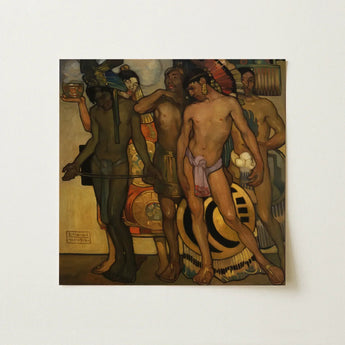 Our Ancient Gods - Saturnino Herran Art Print / Canvas Square Painting Group Indigenous Figures Traditional Attire, Herrán Pressed,