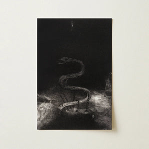 And Bound Him a Thousand Years - Odilon Redon Art Print / Canvas Black-and-white Serpentine Figure Textured Shadowed Dark Background