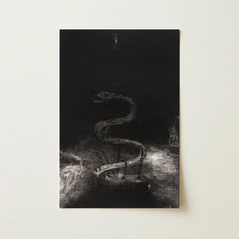 And Bound Him a Thousand Years - Odilon Redon Art Print / Canvas Black-and-white Serpentine Figure Textured Shadowed Dark Background