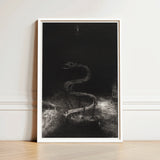 Black White Framed Artwork Serpentine Figure Abstract Textured Serpent Lies Coiled, Odilon Redon Art Print, Pallid Radiance
