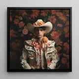 Andrés - Hispanic Gay Vaquero Art Print / Canvas Framed Portrait Young Man Ornate Cream-colored Bullfighter’s Outfit Spanish Charm, Cowboy