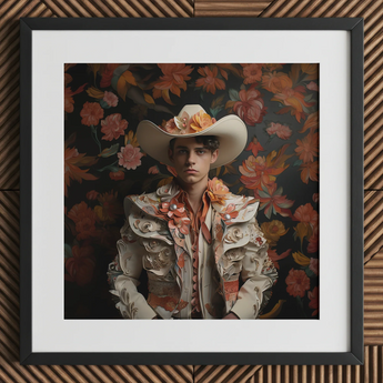 Andrés - Hispanic Gay Vaquero Art Print / Canvas, 12x12’’ / 31x31cm / Black Frame / Matboard, Posters Prints & Visual Artwork, Toby Leon
