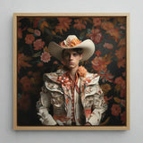 Andrés - Hispanic Gay Vaquero Art Print / Canvas Framed Portrait Young Man Ornate Cream-colored Bullfighter’s Outfit Spanish Charm, Cowboy