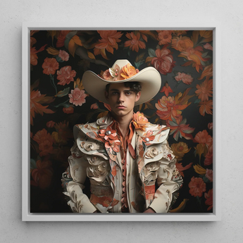 Andrés - Hispanic Gay Vaquero Art Print / Canvas, 12x12’’ / 31x31cm / White Frame, Posters Prints & Visual Artwork, Toby Leon