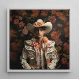 Andrés - Hispanic Gay Vaquero Art Print / Canvas Framed Portrait Man Ornate Cream-colored Bullfighter’s Outfit Adorned Spanish Charm,
