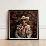 Framed Portrait Young Man Ornate Cream-colored Bullfighter’s Outfit Spanish Vaquero Charm, Hispanic Gay, Cowboy Art