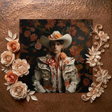 Andrés - Hispanic Gay Vaquero Art Print / Canvas Decorative Copper-toned Frame Embossed Texture Adorned Intricate Paper Spanish Charm,