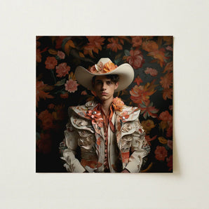 Andrés - Hispanic Gay Vaquero Art Print / Canvas Decorative Canvas Print Young Man Ornate White Cowboy Spanish Vaquero Charm, Hispanic Gay
