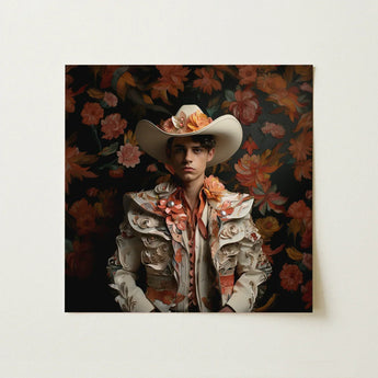 Andrés - Hispanic Gay Vaquero Art Print / Canvas Decorative Canvas Print Young Man Ornate White Cowboy Spanish Vaquero Charm, Hispanic Gay