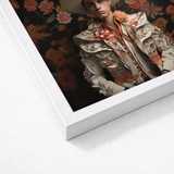Framed Portrait Man Ornate Cream-colored Attire Adorned Peach Spanish Vaquero Charm, Hispanic Gay, Cowboy Art